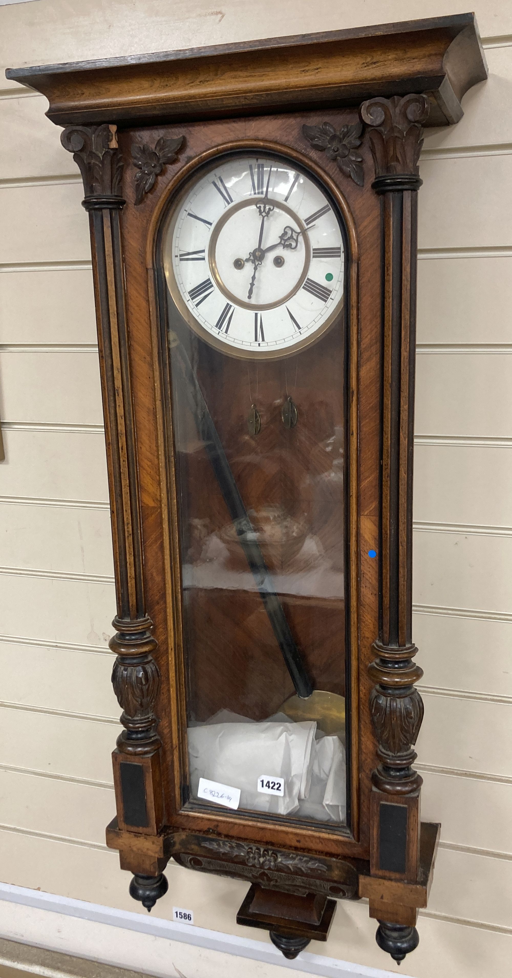 A Vienna mahogany regulator wall clock, weight driven, 109cm high